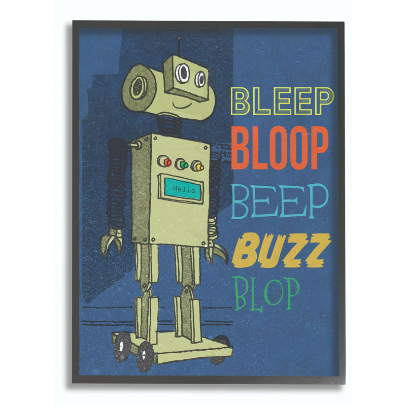 Dessin de robot Ridge Ridge Beep Bloop, Giclée encadrée noir minuit, H 14 po x l 11 po