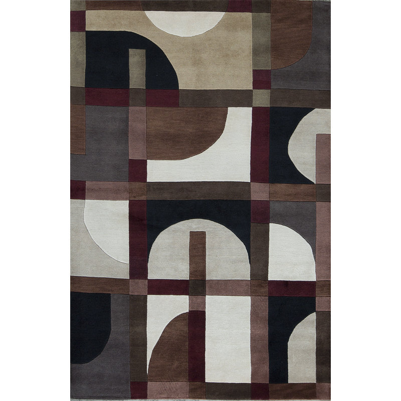 Tapis brun, noir et beige noué à la main de haute qualité