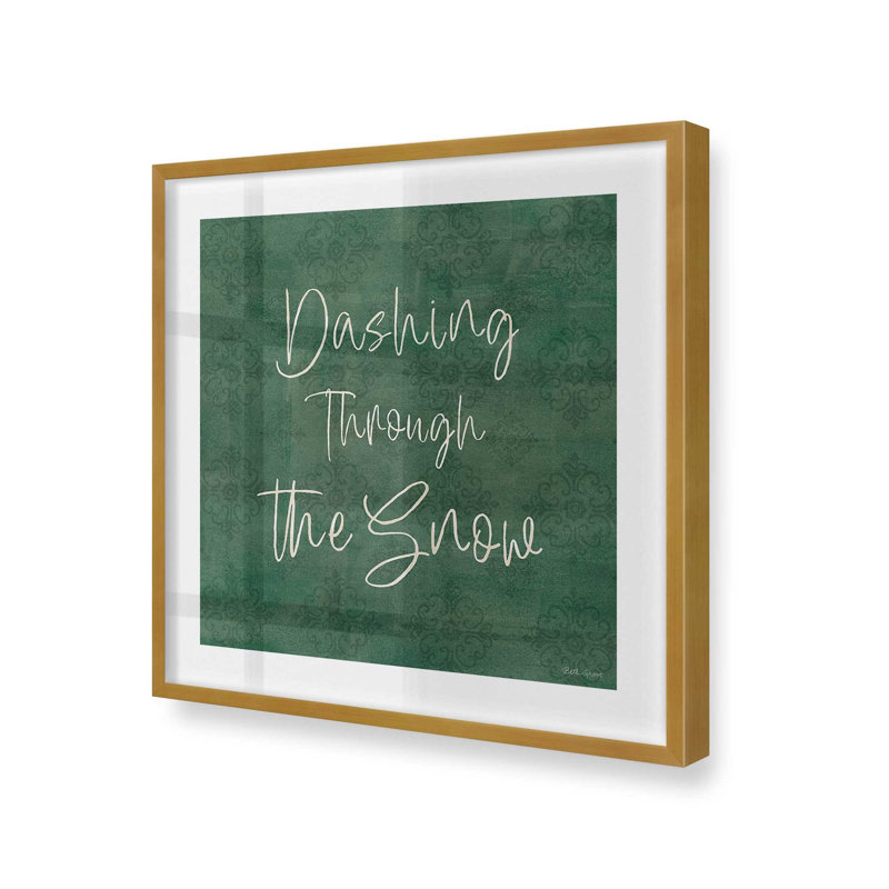 Imprimé Dashing Through the Snow, H 13,75 po x l 13,75 po, Cadre simple en or poli, bois massif