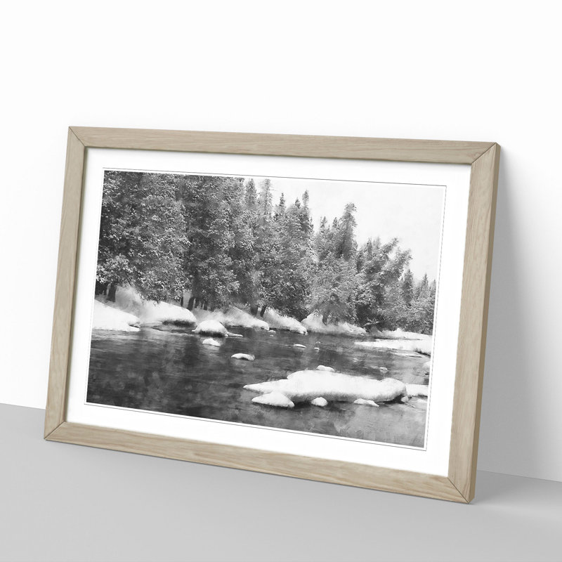 Winter Forest and Lake - Picture Frame Painting, Oak Framed, 48cm H x 65cm W x 2cm D