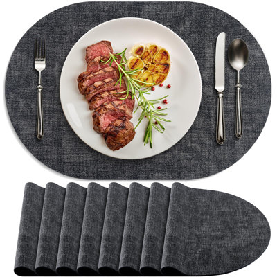 Ensembles de table ovales antidérapants et résistants à la chaleur en similicuir, double couche, imperméables et faciles à nettoyer, lot de 8 (charbon).