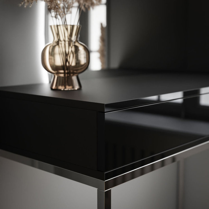 Brilen Dressing Table with LED Mirror, Chrome/Black High Gloss