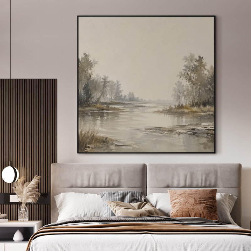 Très grand art mural imprimé sur toile - Paysage de rivière vert serein, décoration de salon traditionnel - «Assemblage requis du cadre (cadre non fini)»