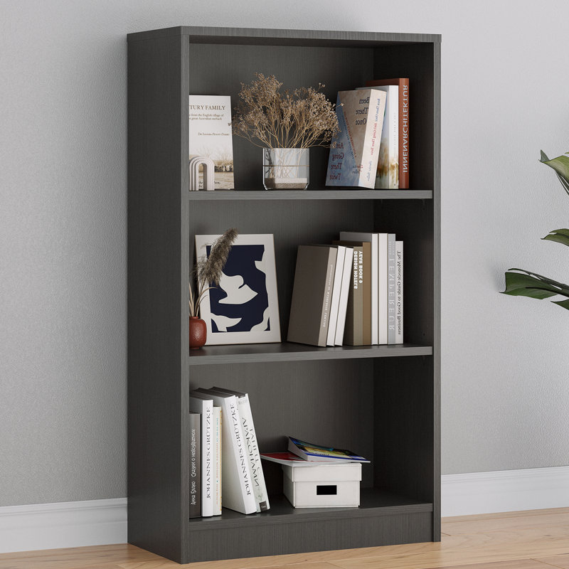 Modern 24.4" W 3-Tier Adjustable Bookshelf, Gray, (3 Shelves) 44.1” H x 24.4” W x 11.6” D