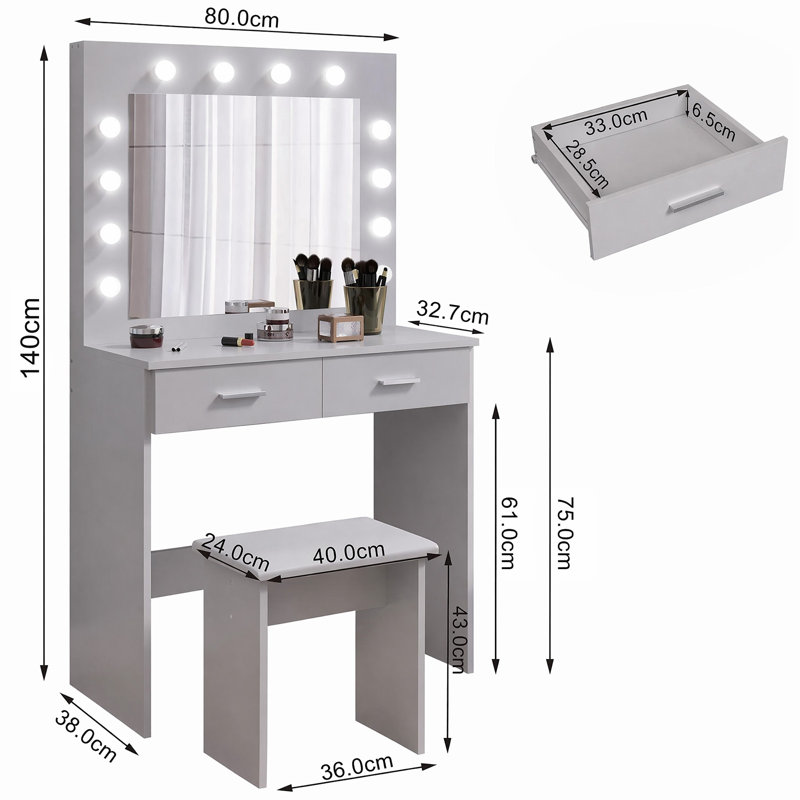 Thurston Dressing Table with Mirror, Grey