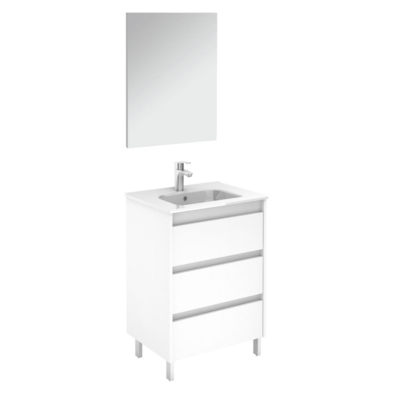 Ensemble de meuble-lavabo simple avec miroir l 24 po x P 18 po x H 33 po, Blanc