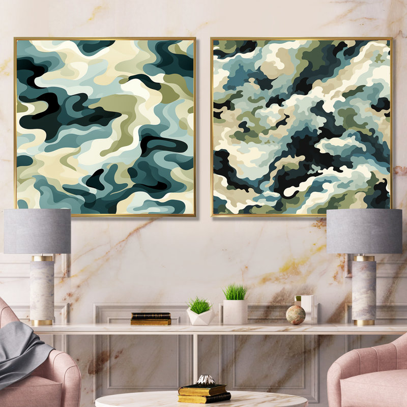 Cristyl - ensemble de 2 reproductions d'art sur toile abstraites, Encadrement doré, H 16 po x l 33 po x P 1 po