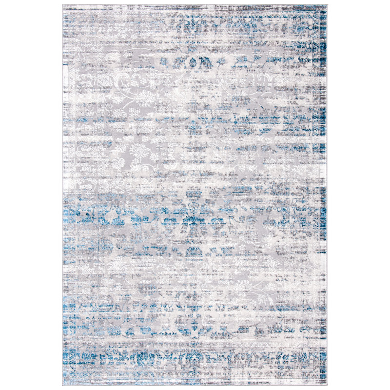 Oriental Grey / Blue Area Rug, Rectangle 8' x 10'