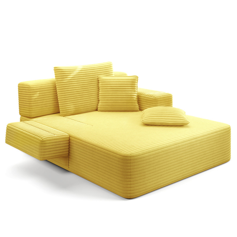 Luxueuse chaise longue convertible avec fonction canapé-lit 2-en-1, coussin en mousse à ressort, pochette de rangement et conception sans assemblage pour les petits espaces
