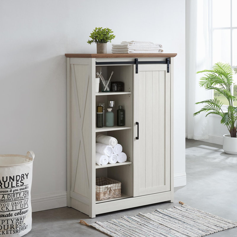 5 Drawers Dresser w/Sliding Barn Door, Oak/White