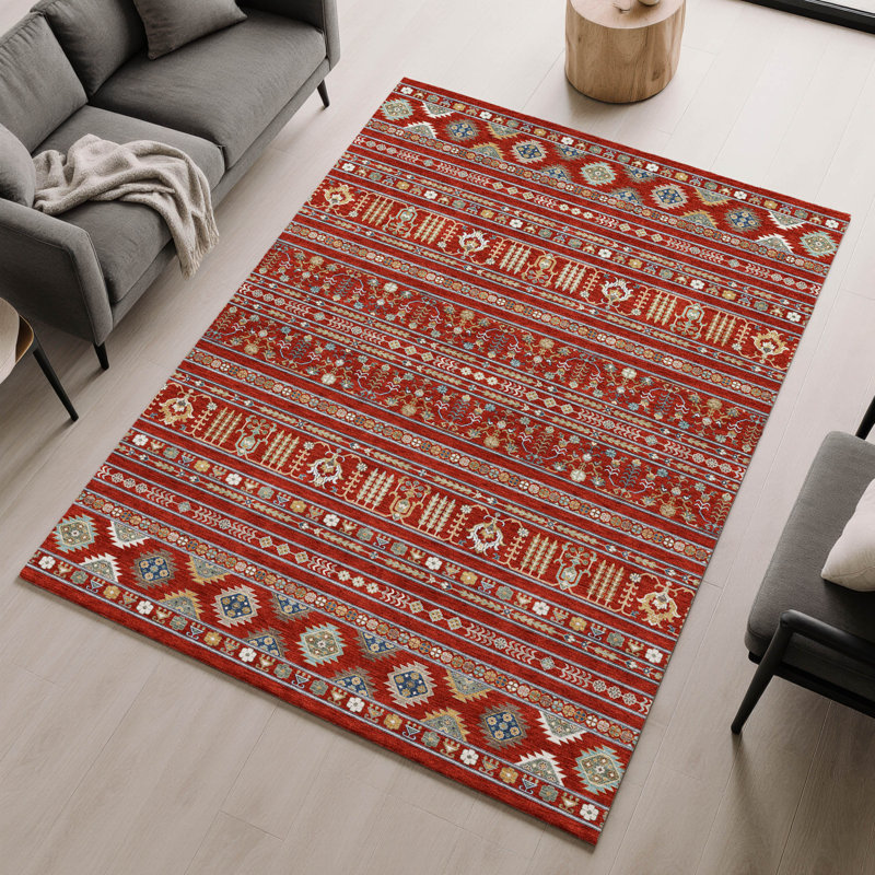 Premium Machine Washable Mayfield AMF2244 Navajo Rug, 3' x 5', Red