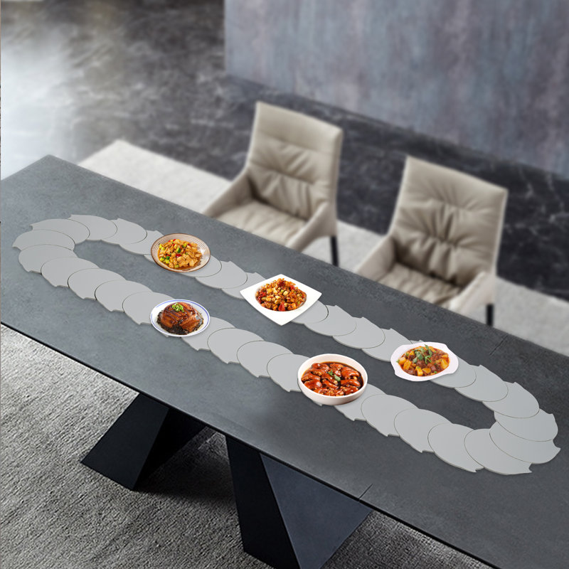 Manual Swivel Adjustable Dining Table Food Serving Train Turntable, 70.92" W x 20.5" L