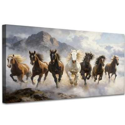 Horse Canvas Wall Art, Running Brown & White Wild Horses Painting, Horse Pictures Wall Decor, Equestrian Canvas Prints, Animal Artwork for Living Room Bedroom Office, 16×32 Inches