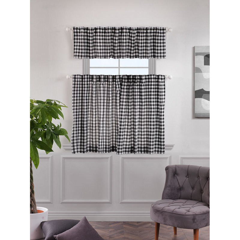  Rideau de cuisine Gingham, Noir, L 72 po x L 36 po