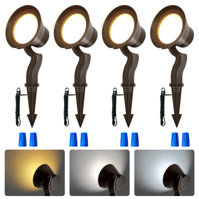 Projecteur de paysage en forme de corne à intensité variable, blanc chaud 3000 K / blanc neutre 4000 K / blanc froid 5000 K, lumière de sentier d'extérieur imperméable pour patio de jardin