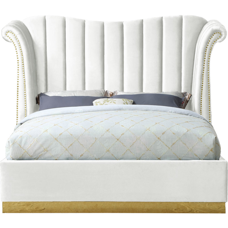 Cicero Upholstered Bed, King, White Velvet