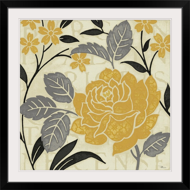 «ii, impression en jaune Perfect Petals, Cadre noir, H 20" x l 20" x P 1"