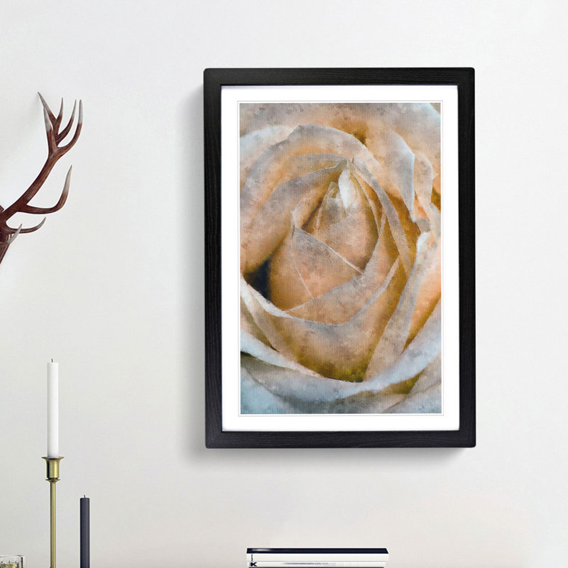 A Peach Yellow Rose - Picture Frame Painting Print, 63cm H x 45cm W x 2cm D, Black Framed