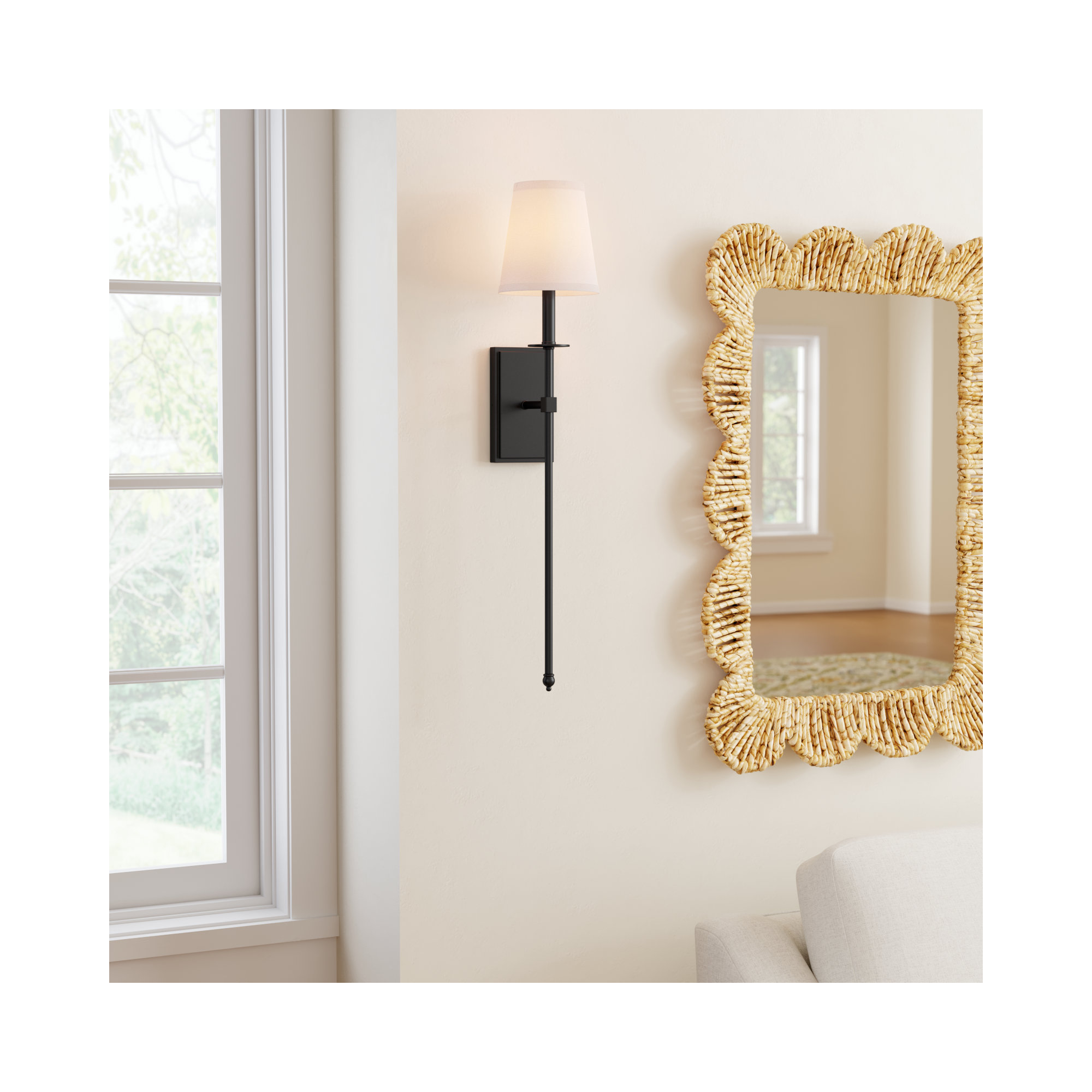 Jillian 1-Light Wallchiere, Matte Black, 33.5" H x 6.75" W x 8'' D