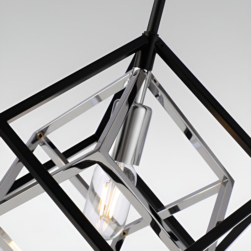 1-Light Double Finish Industrial Cube Pendant Light, Matte Black/Chrome