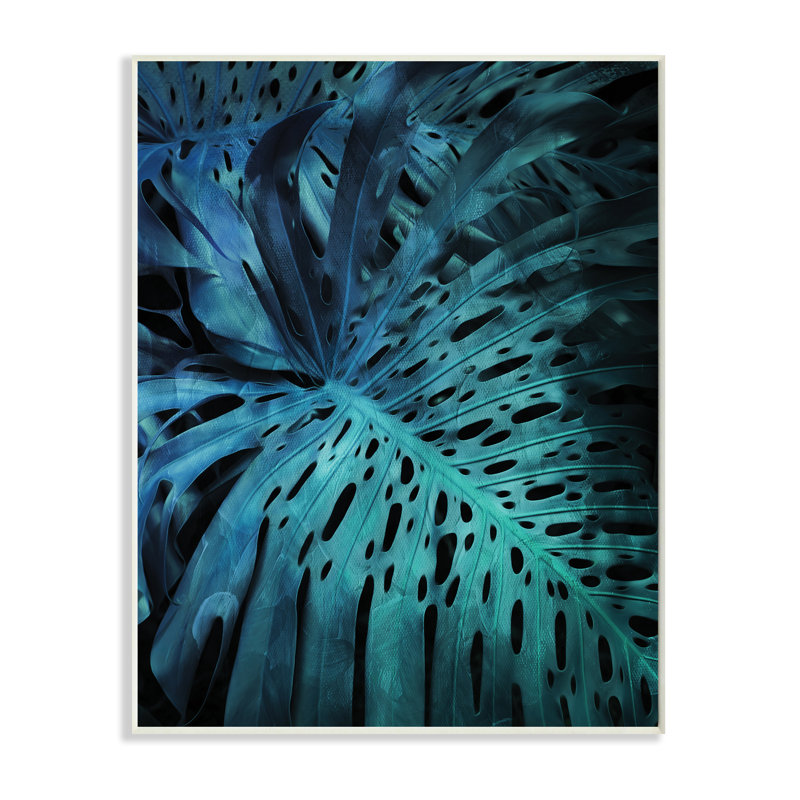 Feuilles de palmier tropicales bleues, Bois naturel, H 15 po x l 10 po