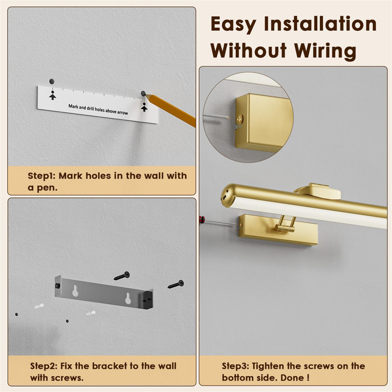 Battery Powered LED Wall Mount Picture Light, Gold