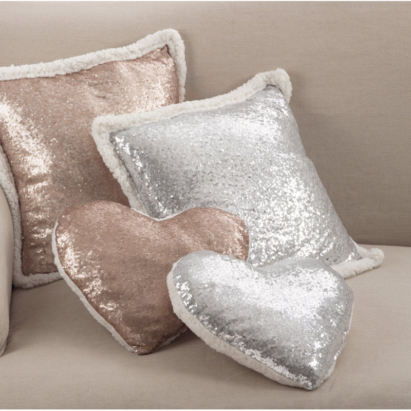 Paillette Collection Sequined Reversible Throw Pillow, Champagne