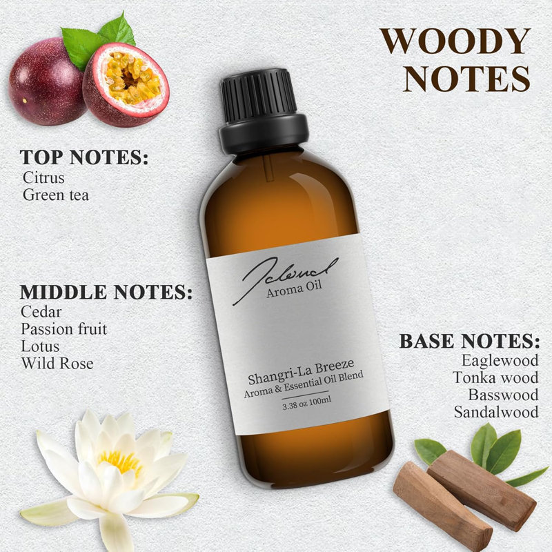 Huile essentielle pour aromathérapie à base de bois de cèdre et de santal inspirée de l'huile essentielle de shangri-la brise, parfum de luxe et d'hôtel pour diffuseur - 100 ml