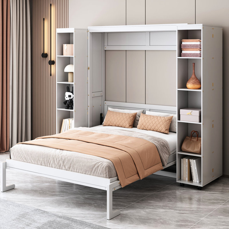 Grand lit blanc, polyvalent avec deux choix de couleurs élégantes, couleur de lit pliable compact, charge de 700 lb, pour un appartement