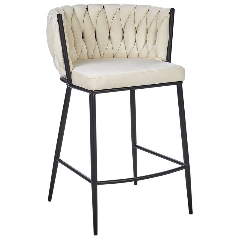 Aylena Upholstered Counter Stool with Metal Frame, Light Beige