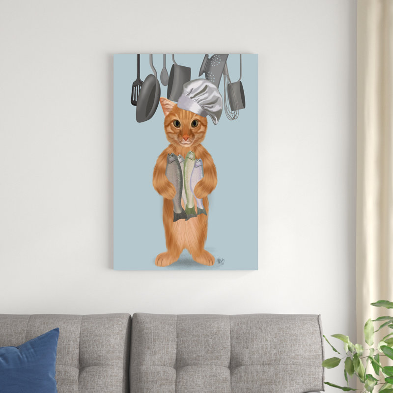 Ginger Cat Fish Chef, double, H 36 po x l 24 po x P 1,25 po