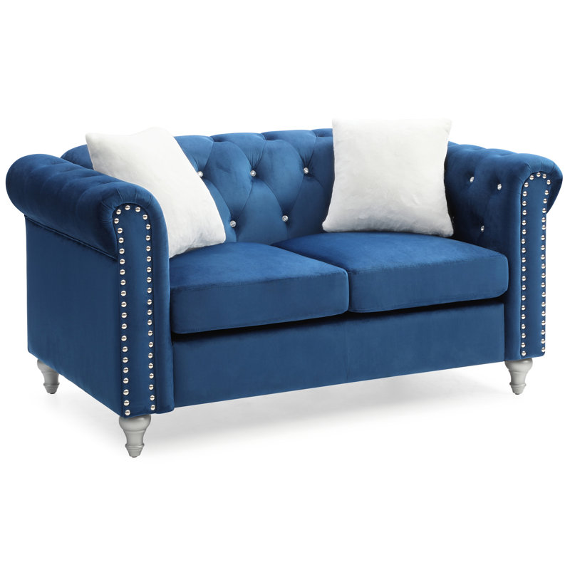 Causeuse chic à deux places bleu marine, H 30 po x l 60 po x P 34 po