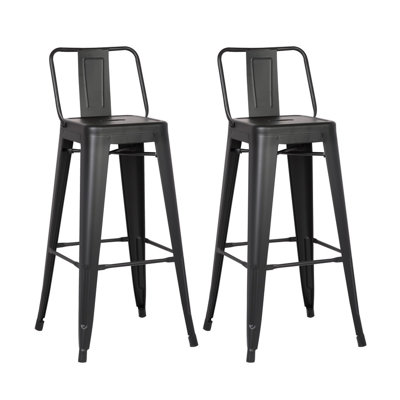 Shee (Set of 2) 30" Black Metal Low Back Bar Height Bar Chairs