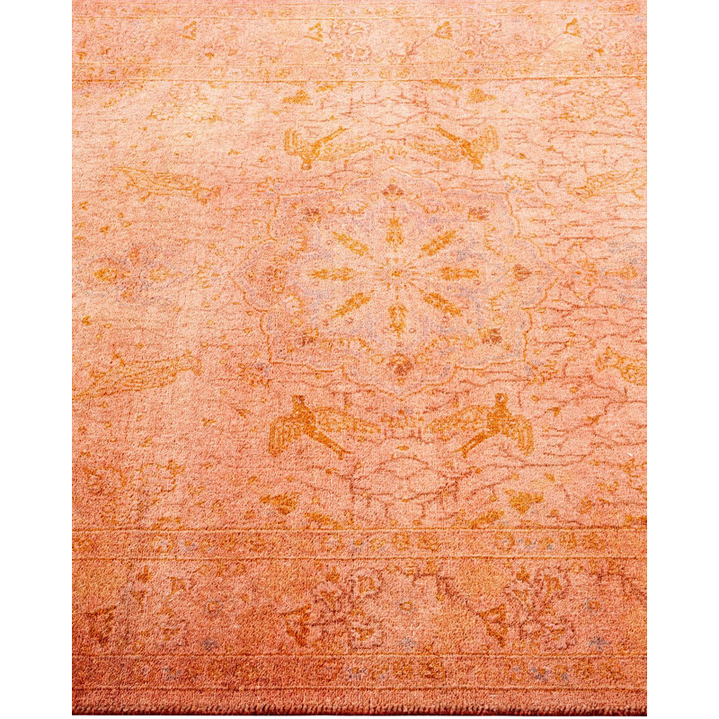 Tapis rose noué à la main de conception unique Chimel