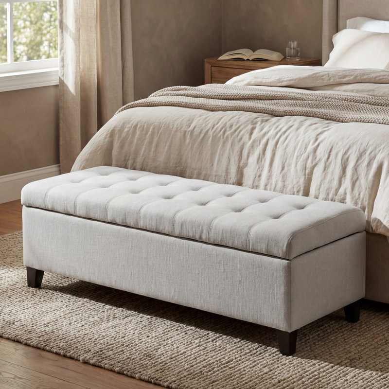 Upholstered Storage Ottoman Bench, Entryway Bench, End of Bed Bench, Ottoman Foot Rest for Bedroom, LIGHT GREY