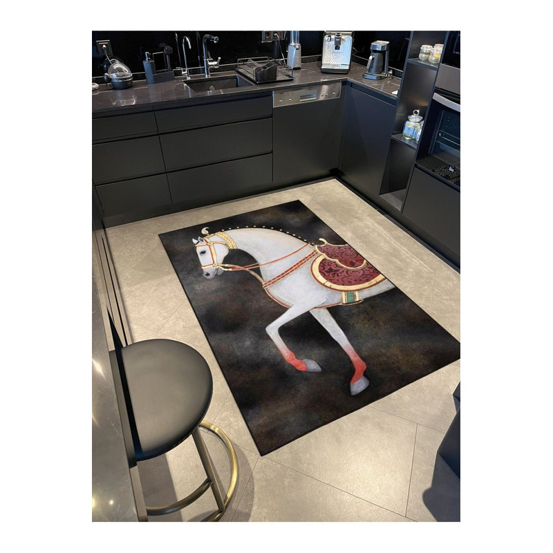 Tapis décoratif à motif animal noir lavable à la machine, Tapis de couloir 2 pi 6 po x 6 pi 7 po inclus
