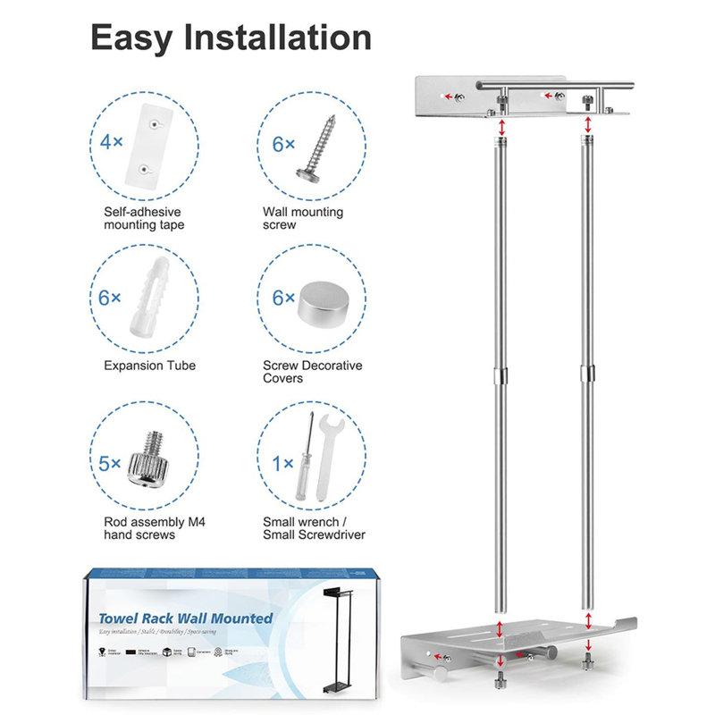 20 cm Stainless Steel Wall Mounted Towel Rack, Silver