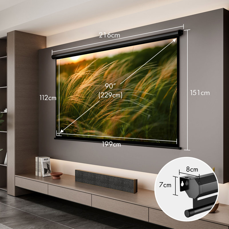 VonHaus Manual Projector Screen Projector Screen, 112cm H X 200cm W