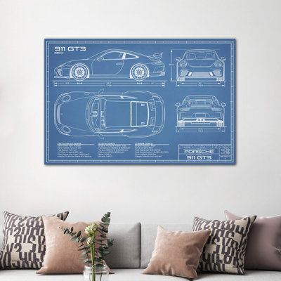 Porsche 911 GT3 Blueprint by Action Blueprints - Wrapped Canvas Print