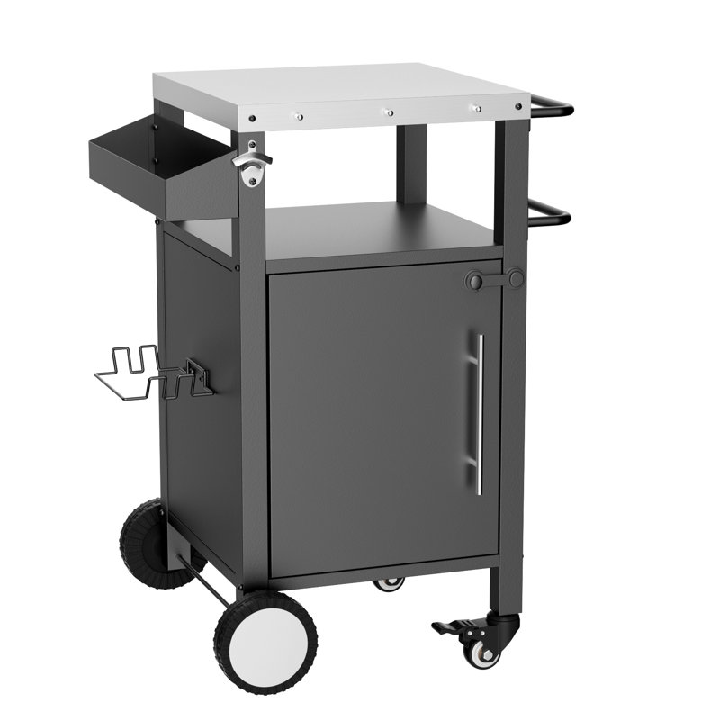 Chariot de barbecue extérieur avec plateau en acier inoxydable et cadre en métal pour la cuisson et le rangement sur la terrasse