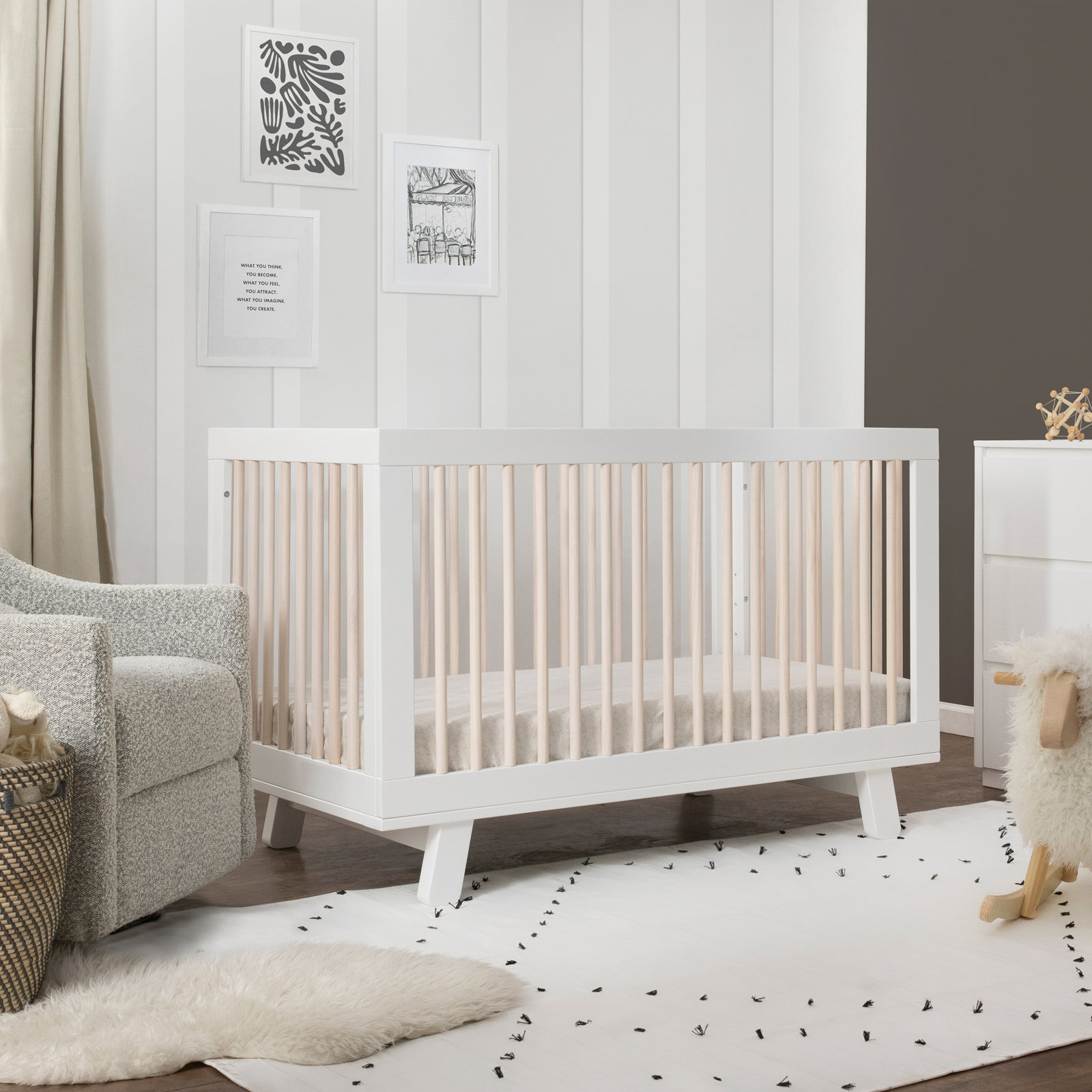 Hudson Pine 3-in-1 Convertible Crib, White/Washed Natural