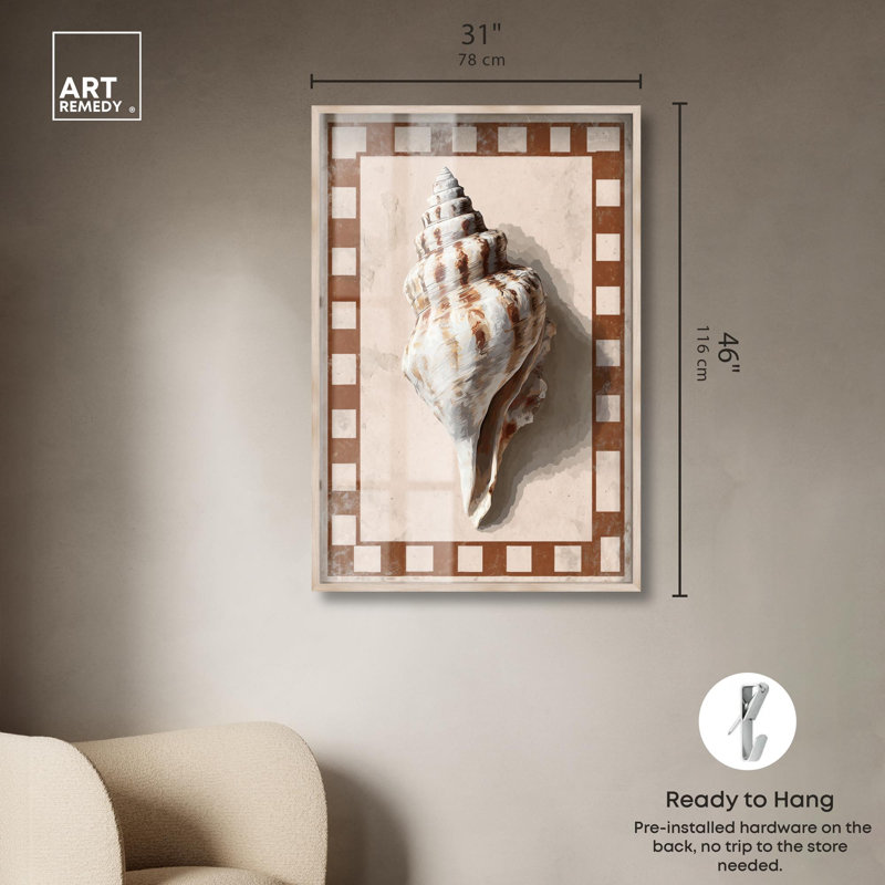 Spiral Shell IV Shadowbox Print Boho Coastal Art par Art Remedy, cadre blond, 30 x 45, H 46 po x l 31 po, Cadre blond