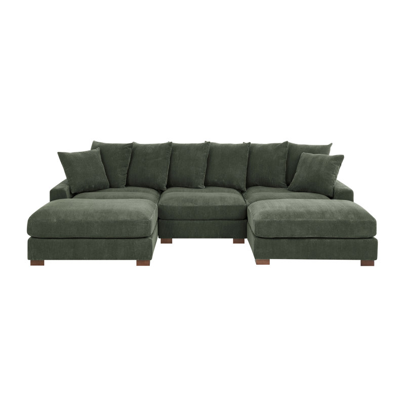 (Incomplete left and right ARM) 122" Upholstered Corduroy Sofa With Solid Wood Legs Upholstery Color: Green