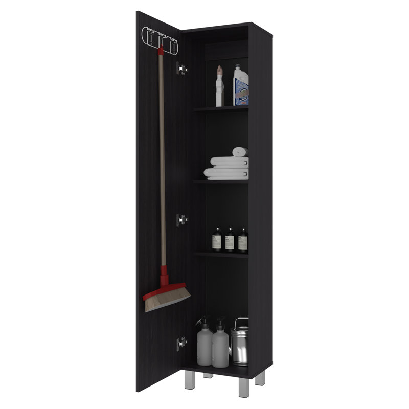 Armoire de rangement autoportante peu encombrante avec rangement fermé, 4 tablettes intérieures, poignées en métal, conception moderne noire pour poignées et pieds multi-pièces, espaces de bureau