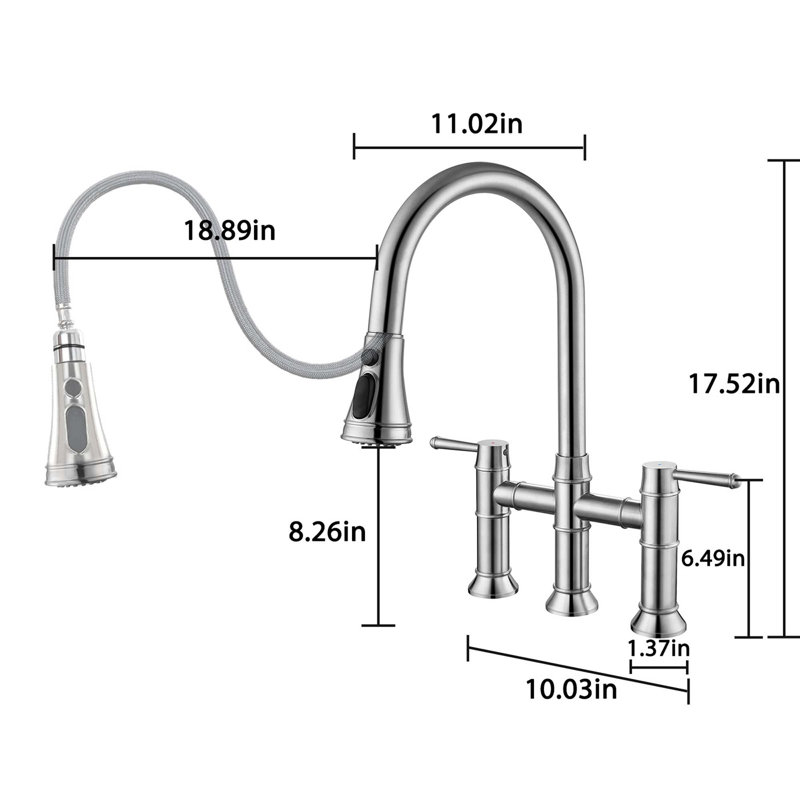 Robinet de cuisine pont en acier inoxydable avec douchette extractible
