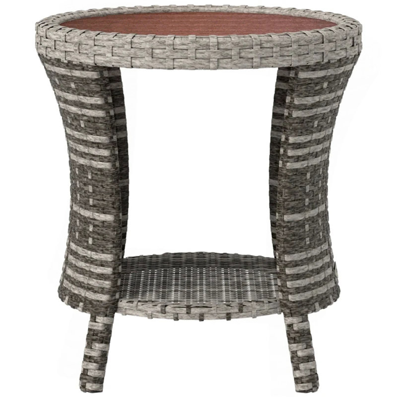 Side Table,Wicker Outdoor Coffee Table, Brown/Gray