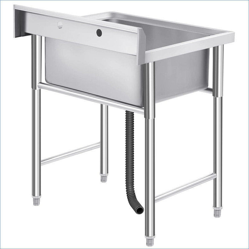 Outdoor Free Standing Sink Commercial Kitchen Sink Bowl Prep Stainless Steel Sink for Restaurant Laundry Garage Bar Workshop