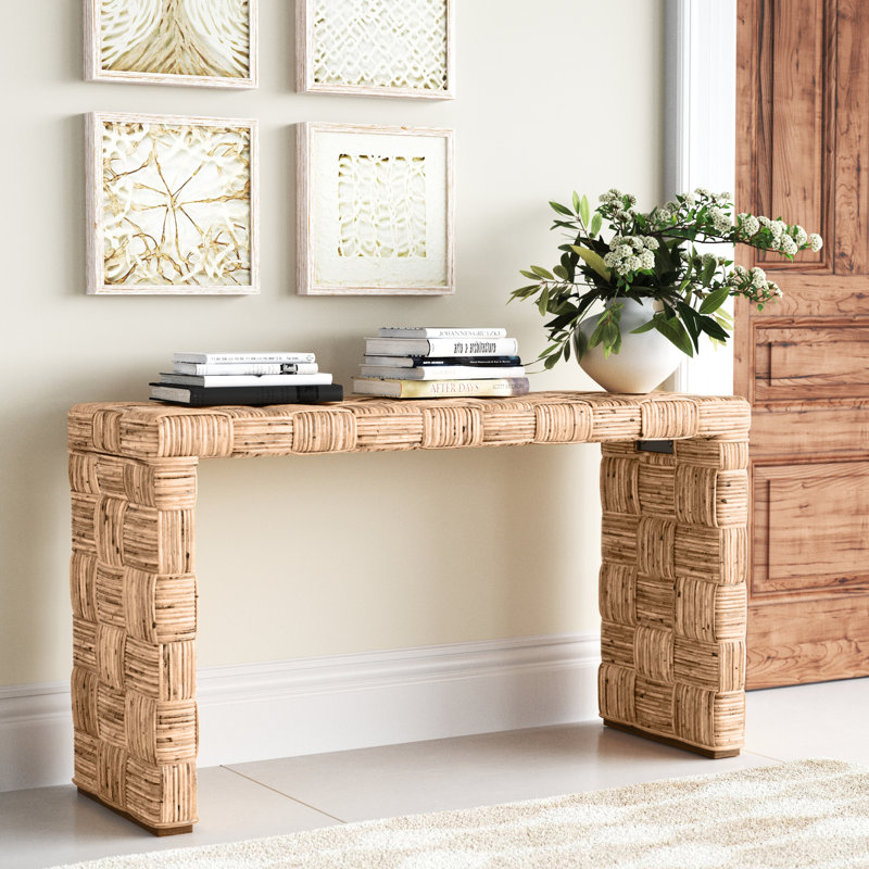 Honey Natural Rattan Console Table with Storage