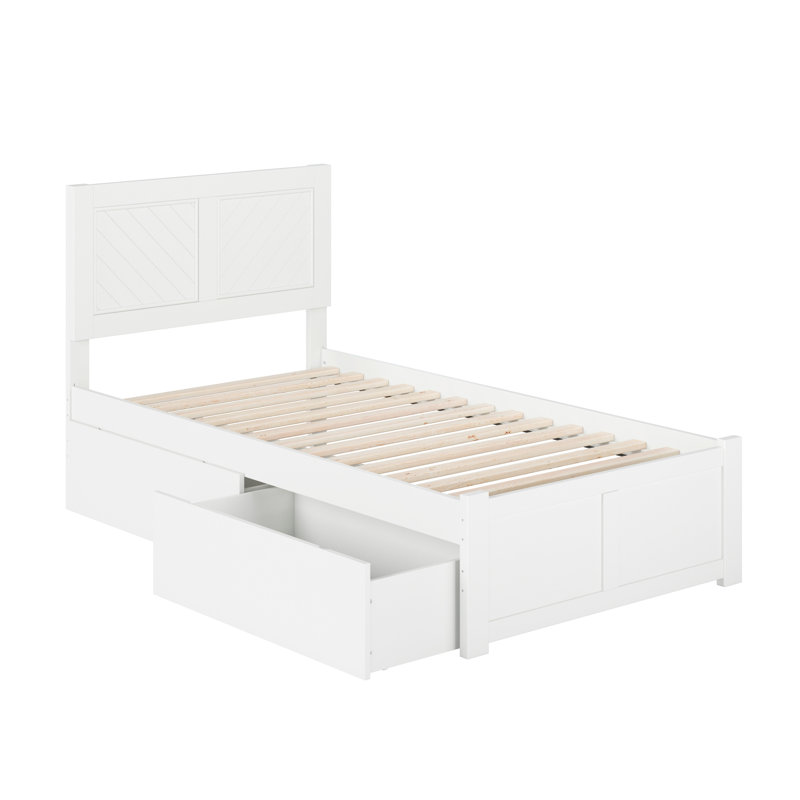 Lit avec rangement en bois massif Bhawana, Simple