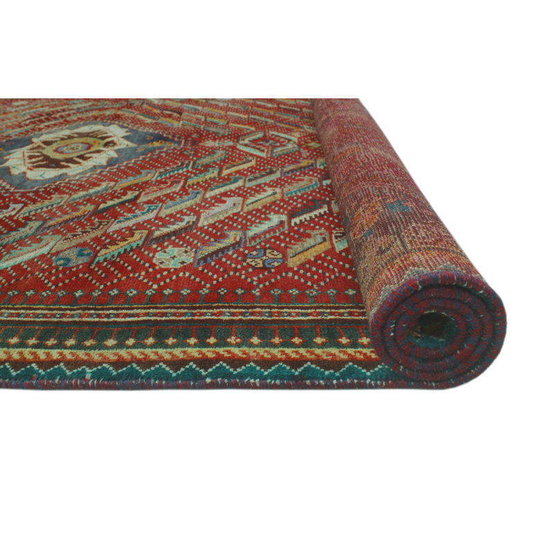 Kaydience One-of-a-Kind 4'9" x 8'6" 1980s Runner Wool Area Rug in Navy and Red